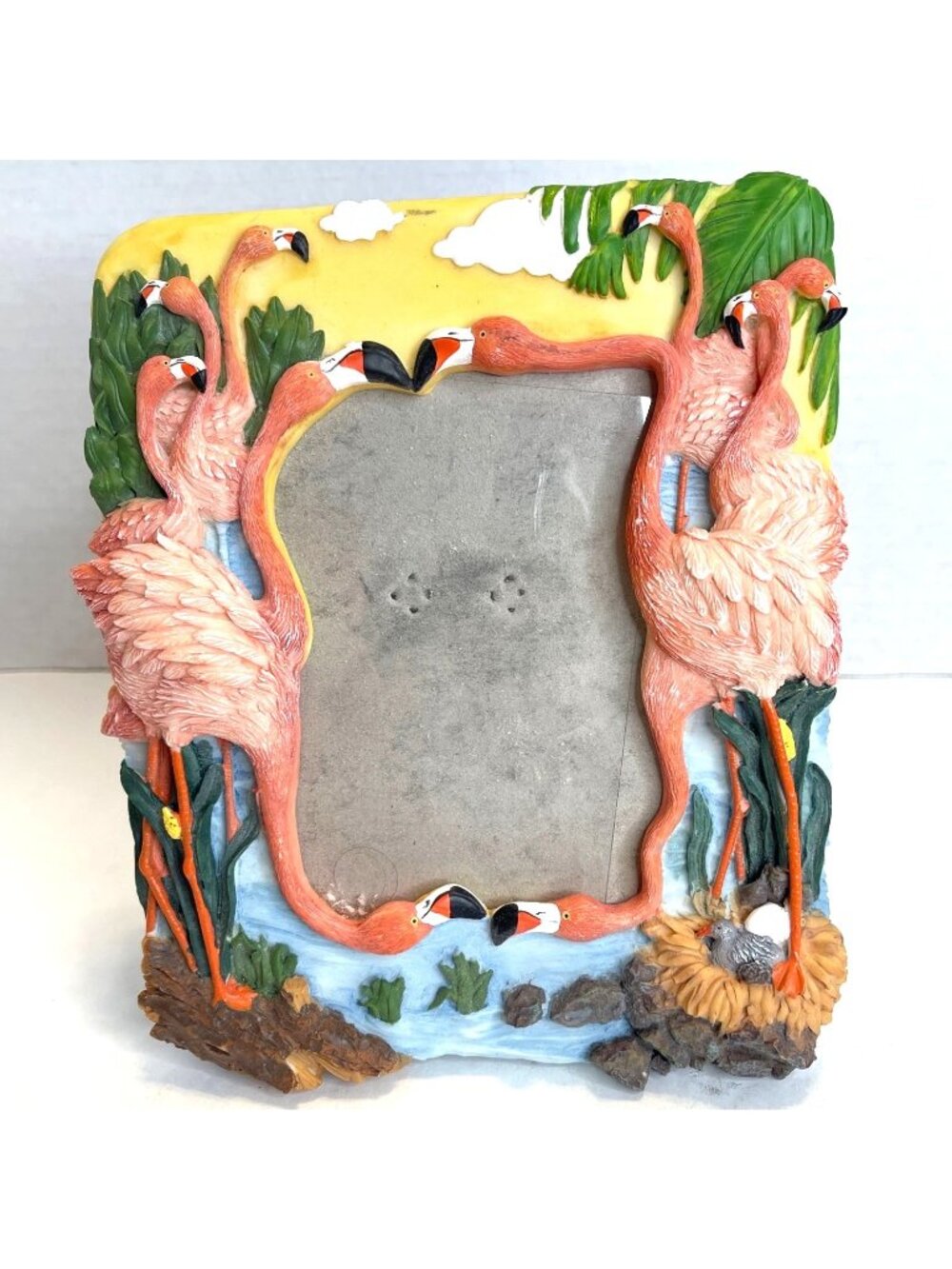 VTG Pink Flamingo Flock 3D Picture Photo Frame Tropical Family Beach Vacation